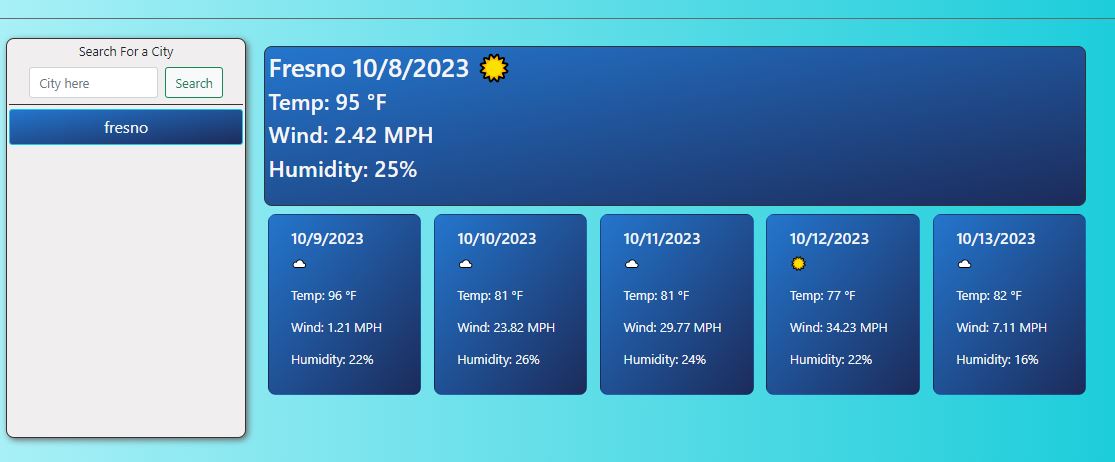 Screenshot of the weather dashboard application